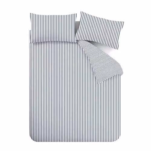 Catherine Lansfield Reversible Blue Striped Cotton Flannelette Duvet Cover and Pillowcase Set, W/D/H: 135 x 200 cm and 50 x 75 cm – 2