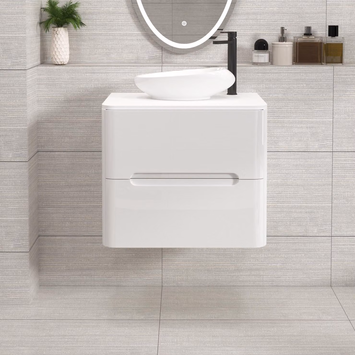 Royal Bathrooms Venice Wall Hung Vanity Unit with Nova Basin, Gloss White, Width: 60 cm