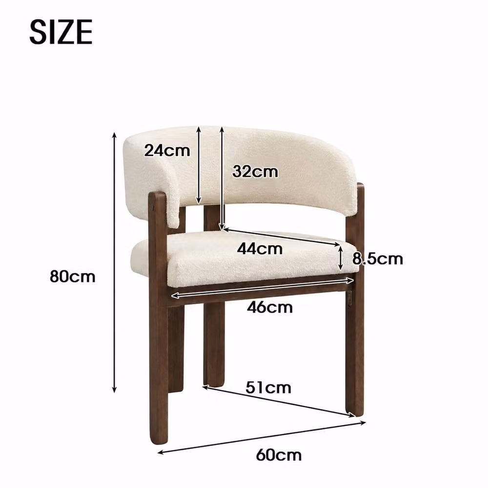 Rolipo Set of 6 Modern Solid Wood Dining Chairs with Armrests in Brown Walnut Finish and Beige Bouclé Fabric – 3