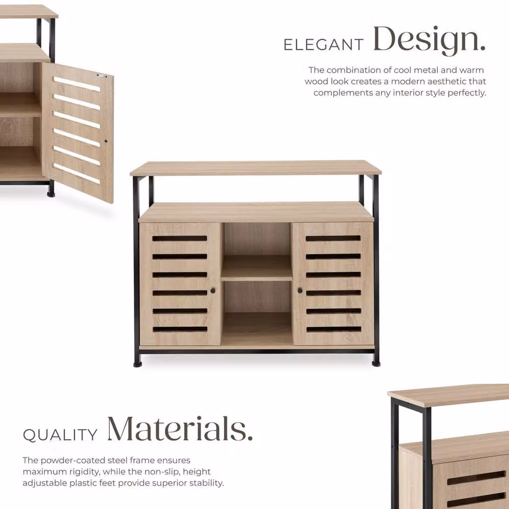 tectake Warrington Sideboard in Brown and Black with 2 Shelves and 3 Storage Compartments – 3