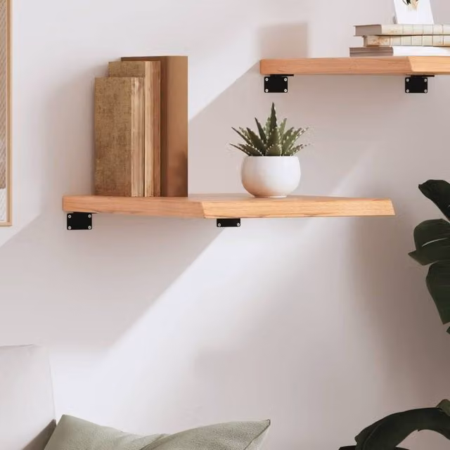 Berkfield Home Wall Mounted Oak Wood Shelf, Light Brown, W: 60 cm, H: 40 cm, D: 2-4 cm – 1