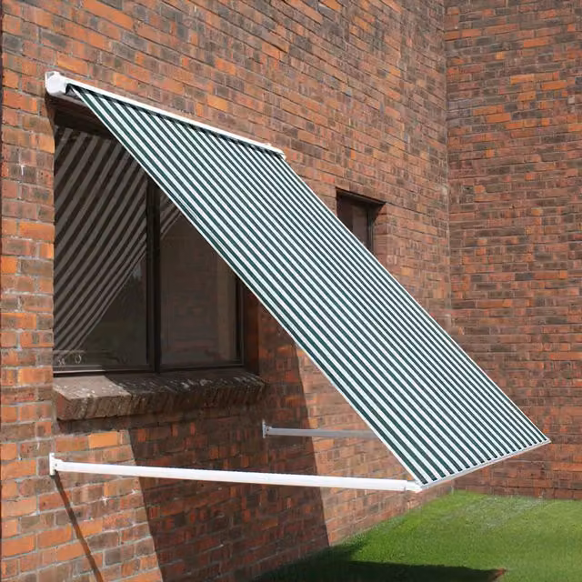 Primrose 2.5m Drop Arm Window Awning Half Cassette in Green and White Stripe