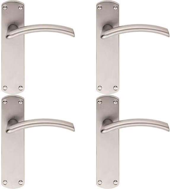 Loops 4x Arched Lever on Latch Backplate Door Handle Set in Satin Chrome, W: 170 mm x H: 42 mm