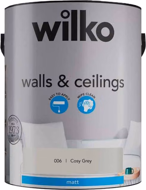 wilko Walls and Ceilings Matt Emulsion Paint, Cosy Grey, 5L