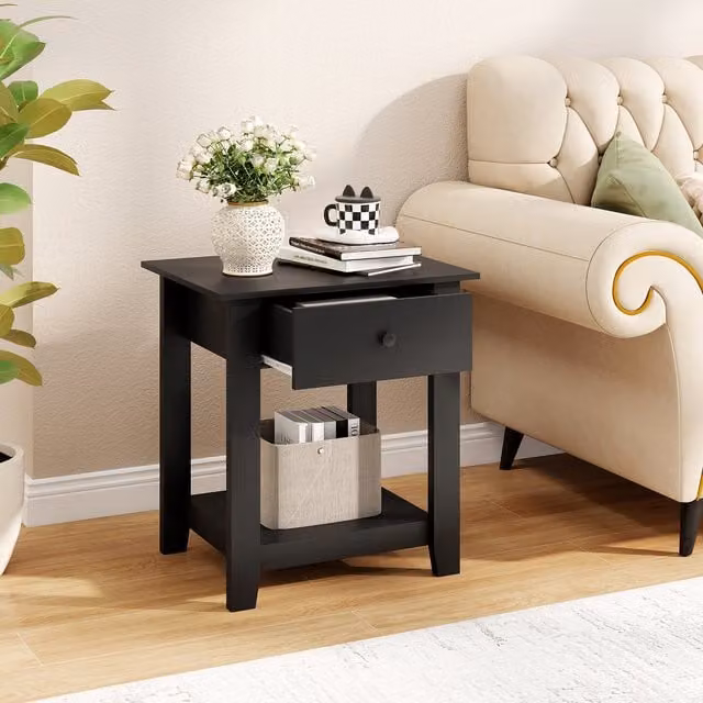 Costway Set of 2 Modern Black Wood Bedside Tables