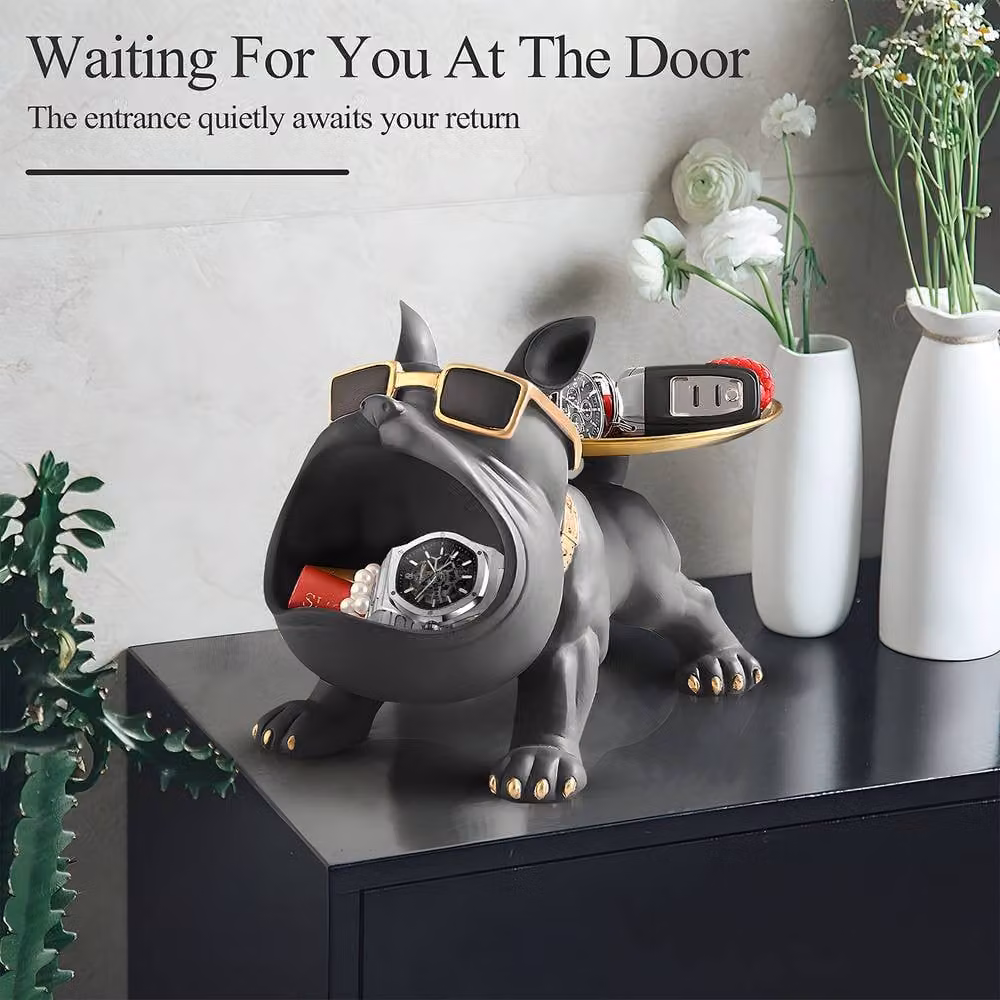 Huhote Black Resin French Bulldog Statue Sculpture for Home or Office Decor – 6
