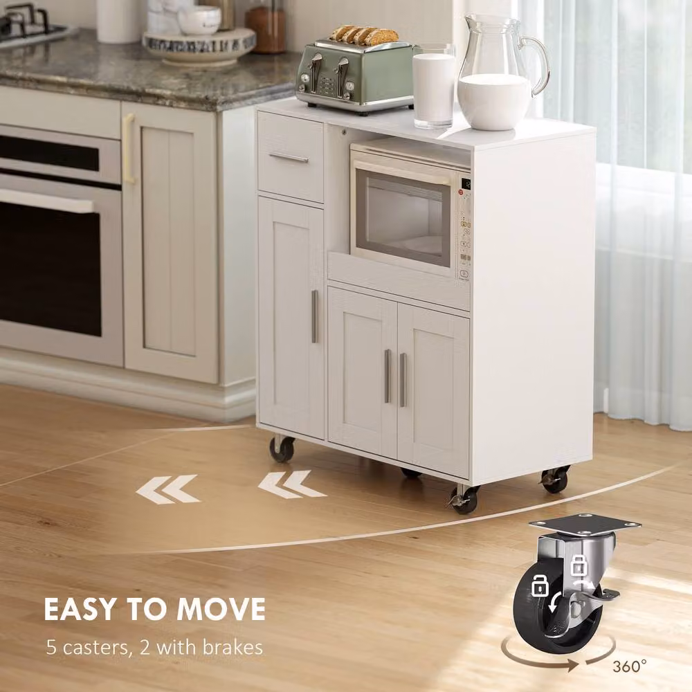 STILVORA Modern White Kitchen Trolley with Sliding Tray and MDF Cupboards – 5