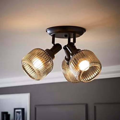 ValueLights Calpe 3 Way Adjustable Ceiling Spotlight with Black and Transparent Glass Shades – 2