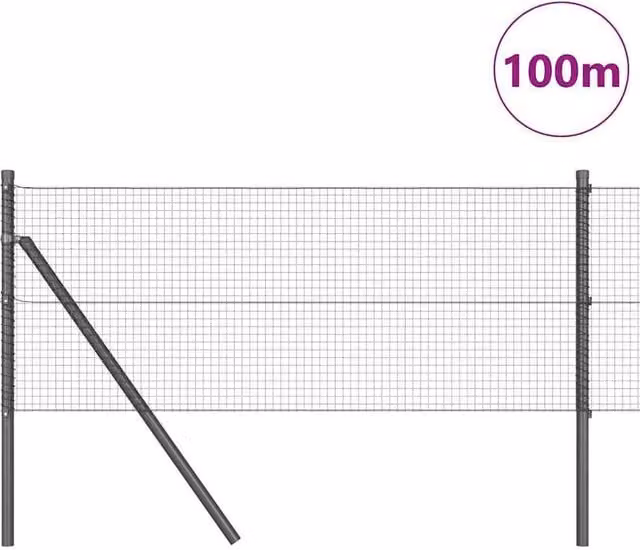 Berkfield Home Grey Steel Modern Welded Wire Fence with 13 Posts, W: 0.5 m, L: 100 m – 1