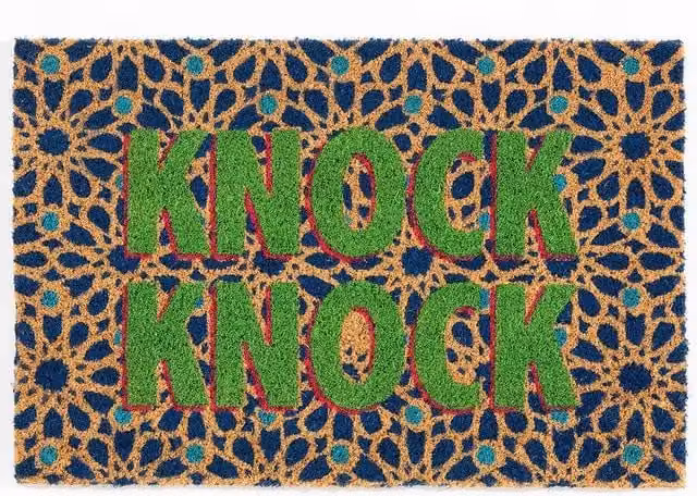 Arthouse Astley Knock Knock Printed Coir and PVC Backed Doormat, Multicolour, W: 40 cm, D: 60 cm