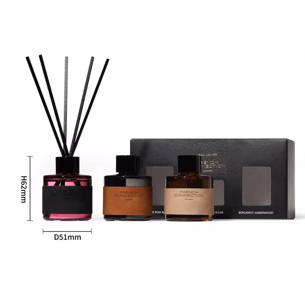 French Connection Leather Range Reed Diffuser Set of 3, Multicolour Floral, Woody and Oriental Scents, 50ml each – 2