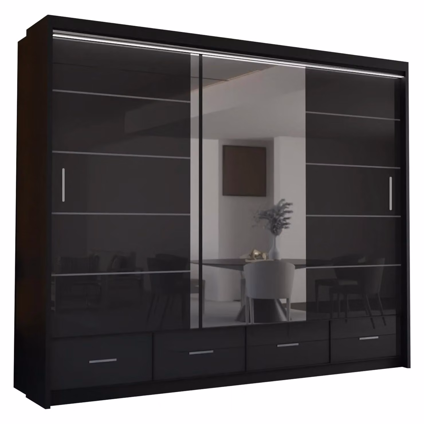 Sliding Wardrobes 4U Luxury High Gloss Sliding Wardrobe with Integrated LED Light, Black, W: 255 cm, H: 220 cm – 2