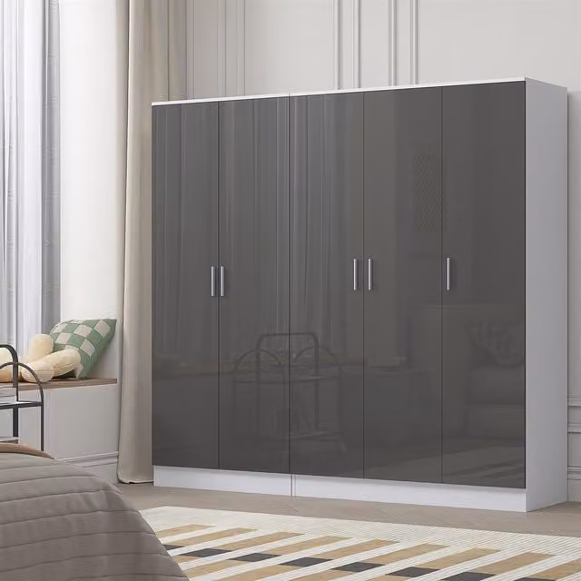 Reflect Wardrobe Bundle with 3-Door and 2-Door Plain Designs in Grey Gloss and Matt White