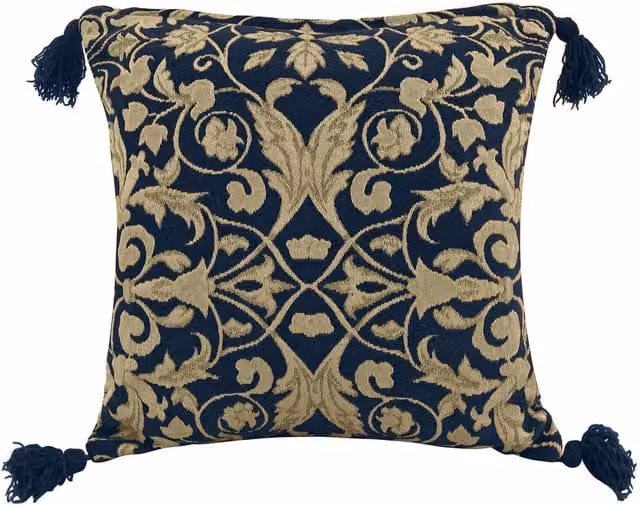 Intimates Blue Floral Jacquard Square Tassel Corner Cushion