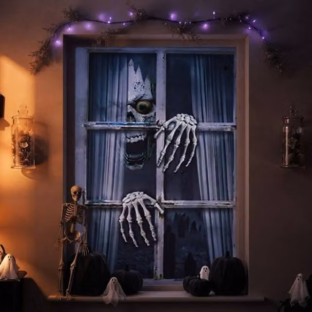 Garden Greatness Halloween Skeleton Window Cover Decoration in White and Multicolour