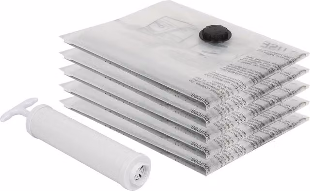 Harbour Housewares Vacuum Storage Bags with Hand Pump, White and Transparent, Large, Pack of 5