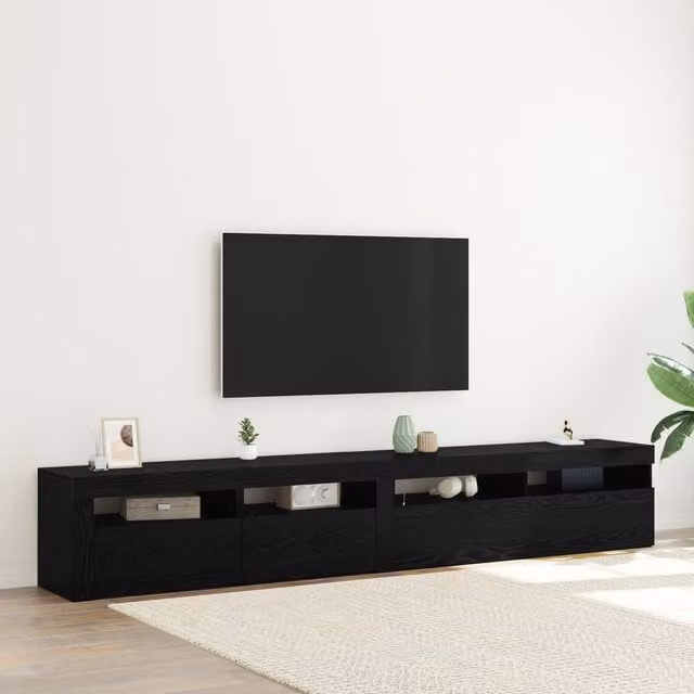 Berkfield Home Modern Black Oak TV Cabinets with Integrated LED Lighting and Hinged Doors – 1