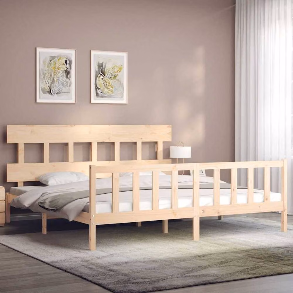 Berkfield Home Beautiful Bed Frame with Headboard in Brown Solid Pine Wood, W/D/H: 200 x 205.5 x 81 cm – 2