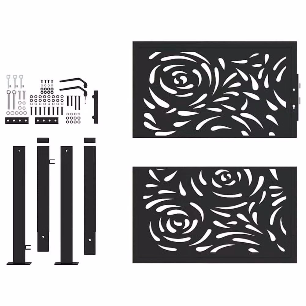 Berkfield Home Black Steel Garden Gate with Flame Design W: 105 cm, H: 106 cm – 3