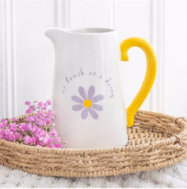 KDMD Fresh as a Daisy Ceramic Floral Flower Jug in White, Purple and Yellow