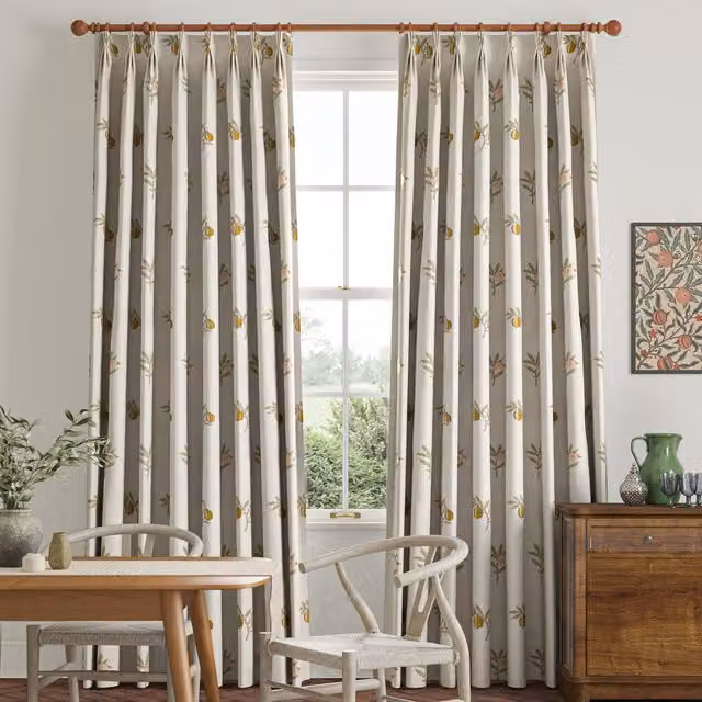 William Morris Fruit Embroidery Made To Measure Blackout Curtains in Sage Green and Multicolour Floral Pattern