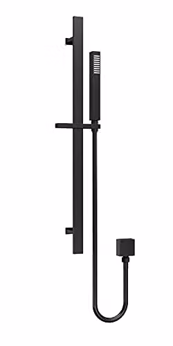 nuie A4167 Modern Square Shower Slide Rail Kit with Outlet Elbow, Flex Hose and Single Function Handset, Matt Black, Height: 68.5 cm