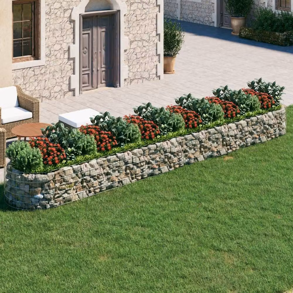 Berkfield Home Durable Galvanised Steel Gabion Raised Bed in Silver, W: 600 cm, D: 100 cm, H: 50 cm – 2