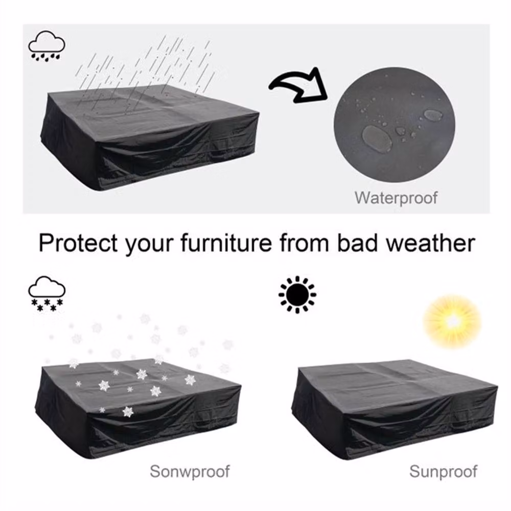 Direct Wicker Black Polyester Rain Cover for Rectangular Patio Table and Chairs, W: 250 cm, D: 190 cm, H: 80 cm – 3