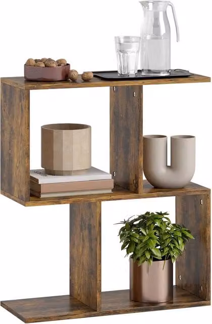 HOMCOM Modern Rectangular Side Table with Storage Shelves in Brown Wood Finish