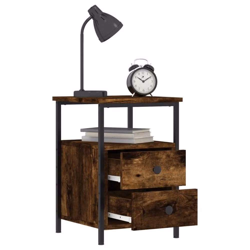 Berkfield Home Set of 2 Smoked Oak Bedside Cabinets, Brown, W/D/H: 34 x 35.5 x 50 cm – 3