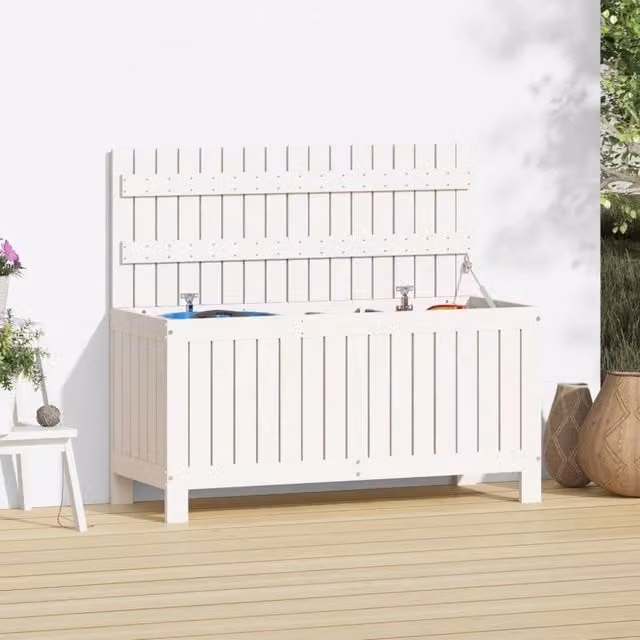 Berkfield Home White Rustic Solid Wood Pine Garden Storage Box W: 108 cm, D: 42.5 cm, H: 54 cm