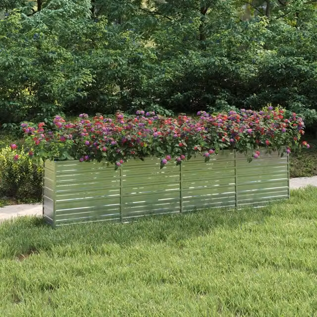 Berkfield Home Garden Galvanised Steel Raised Bed in Silver, W: 320 cm, D: 40 cm, H: 77 cm