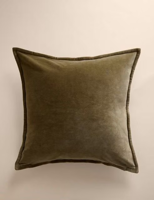 M&S Pure Cotton Velvet Square Cushion in Green