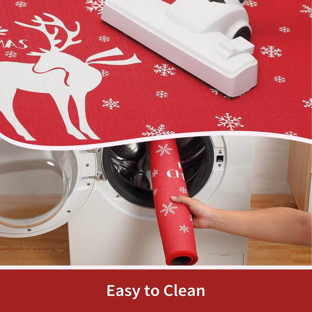 London Boutique 2-Piece Merry Christmas Washable Kitchen Rug Set in Red, W/D: 40 x 120 cm – 6