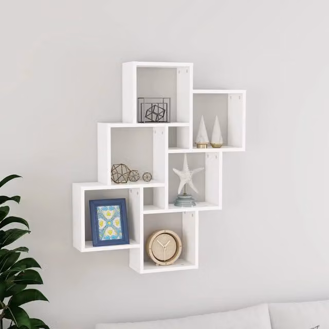 Berkfield Home White Wall Mounted Cube Shelf, W: 78 cm, D: 15 cm, H: 93 cm