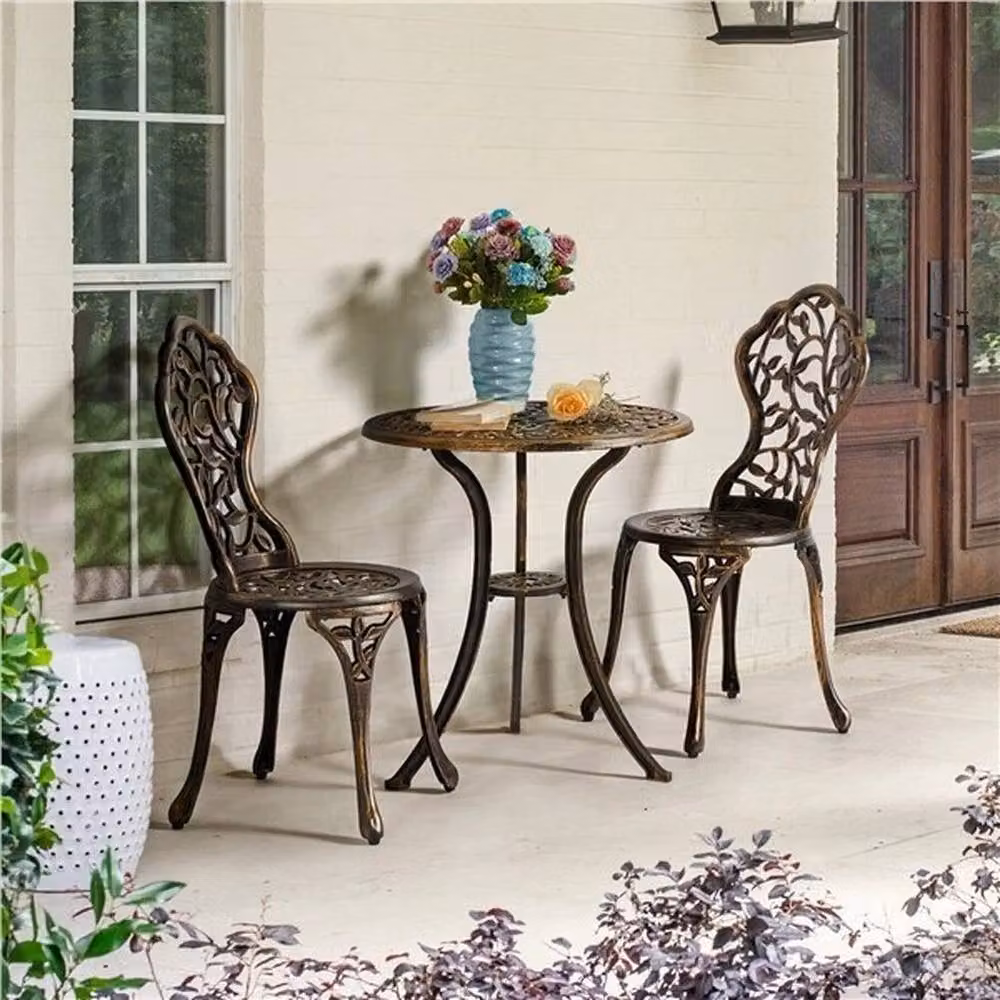 KORVIXA 3 Piece Antique Bronze Metal Bistro Dining Set for Terrace or Balcony, W/D: 100 x 100 cm – 3