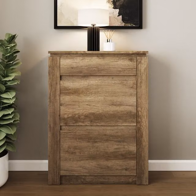 GFW Canyon Oak Modern Shoe Cabinet in Brown and Beige with 2 Doors and Tilting Compartments – 1