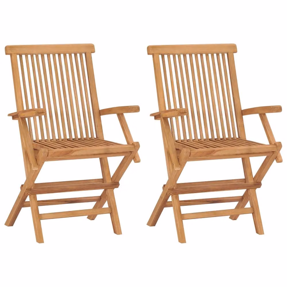 Berkfield Home Elegant Folding Garden Chairs, Set of 2, Solid Teak Wood, Brown, H 90 x W 56 x D 62 cm – 2