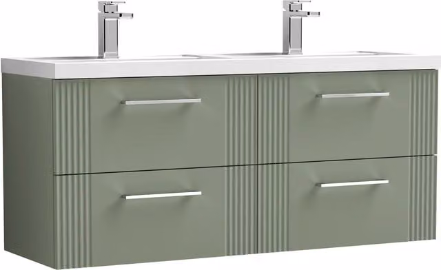 Balterley Wall Hung 4 Drawer Vanity Unit with 2 Polymarble Basins, Satin Green, W: 120 cm – 1