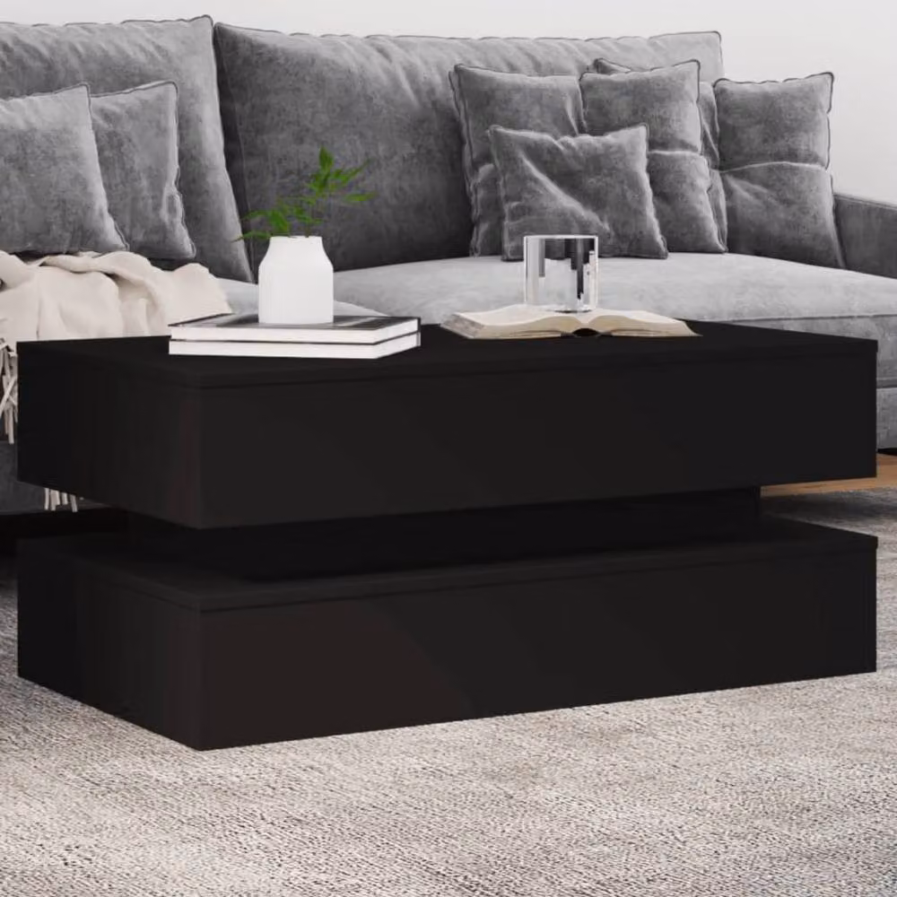 Berkfield Home Modern Coffee Table with LED Lights, Black, W/D/H: 90 x 50 x 40 cm – 2