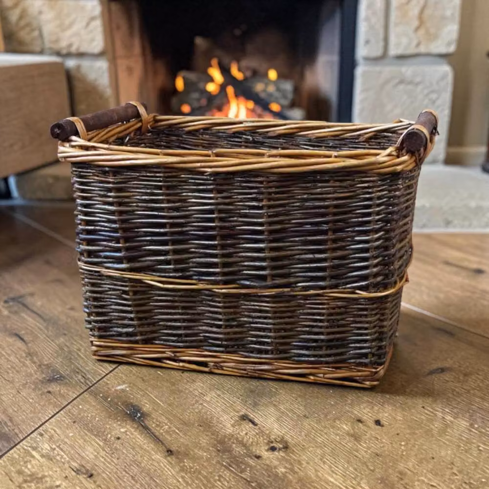 Four Candle Brown Rattan Rectangular Log Basket for Firewood Storage – 2