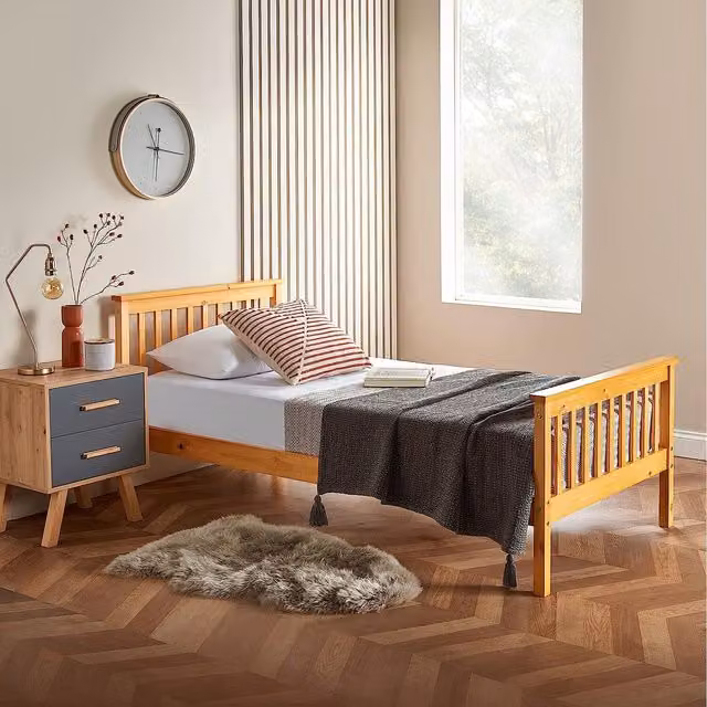 Home Treats Modern Solid Pine Wood Bed Frame, Brown, W/D/H: 90 x 190 cm