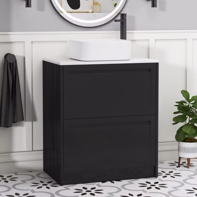 Royal Bathrooms Elmore 700mm Matt Nocturne Black Floor Standing 2 Drawer Vanity Unit with Elena Basin