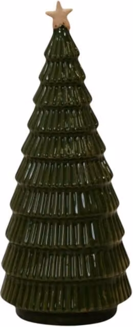 Four Candle Green Glazed Ceramic Christmas Tree with Gold Star Ornament, Height: 20 cm