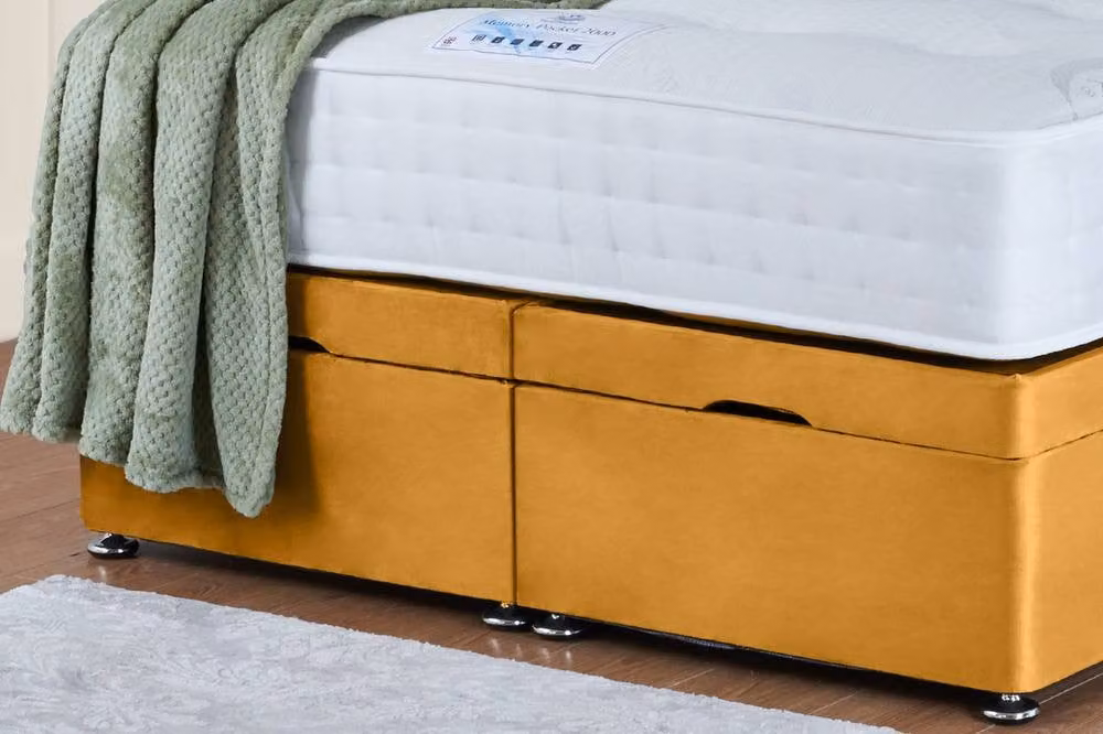 UK Bed Furniture Sunrise Single Ottoman Divan Bed with 54 Inch Headboard in Yellow Velvet Fabric, W/D/H: 90 x 190 x 137.16 cm – 3