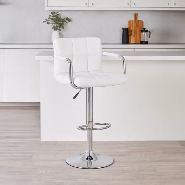 Orsina Starz White Synthetic Leather Effect Bar Chair with Armrests