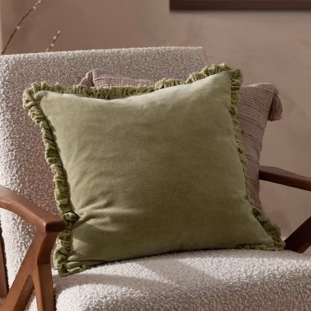 Yard Bertie Cotton Velvet Filled Cushion in Green, W/D/H: 45 x 45 x 45 cm – 2