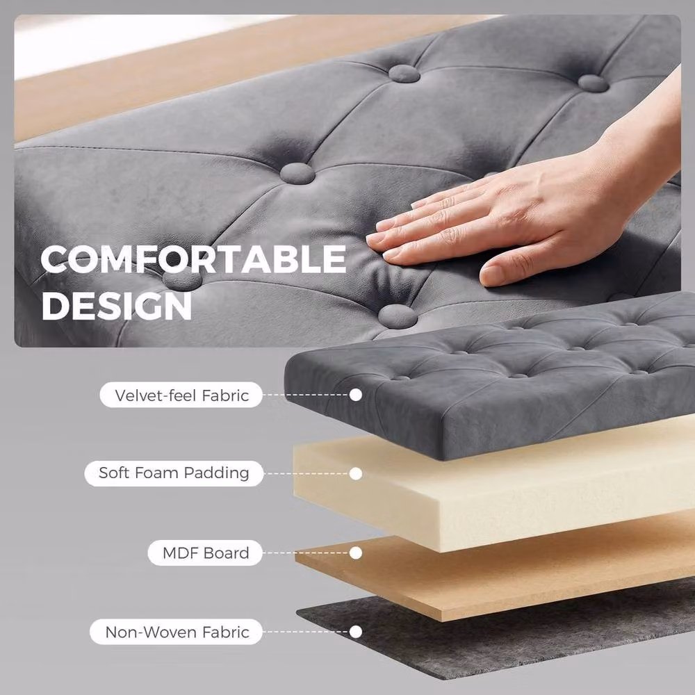 NESTLUNE Velvet Upholstered Foldable Ottoman Footrest in Grey, W/D/H: 100 x 15 x 15 cm – 5