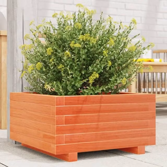 Berkfield Home Wooden Garden Planter Tub in Brown and Orange, W: 50 cm, D: 50 cm, H: 26.5 cm