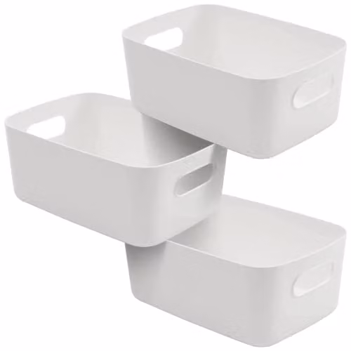 SA Products Set of 3 Stackable Plastic Storage Boxes with Handles in White and Grey – 1